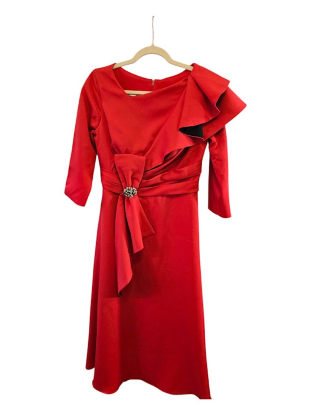 MISSACC SIZE 10 RED NWT COCKTAIL DRESS ASYMMETRIC COLLAR RUFFLE BELT DETAIL